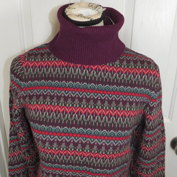 L.L. Bean Women’s Purple Cotton Cashmere Fair Isle Turtleneck Sweater Medium-Reg - Picture 3 of 8